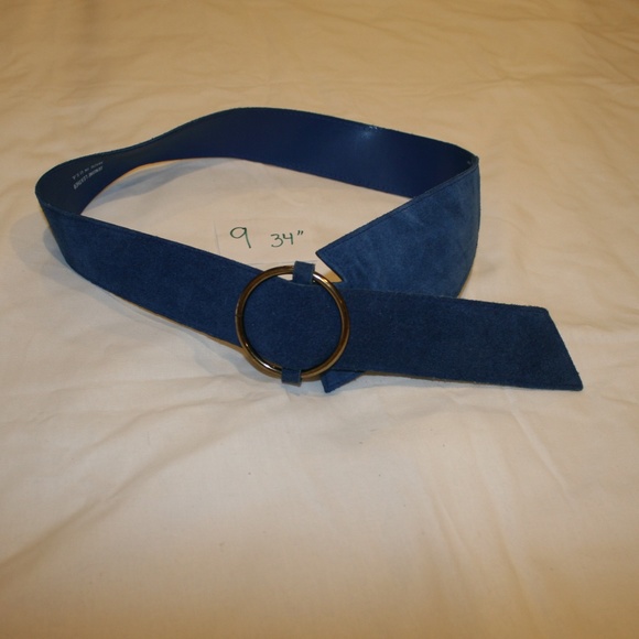 ?80s Cobolt Blue Suede Genuine Asymmetrical Leather Vintage Belt 24- 30\